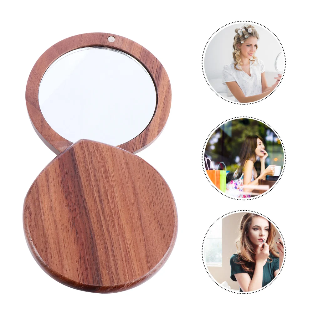 1pc Wooden Cosmetic Mirror Pocket Mirror Portable Mirror for Women Girls Ladies