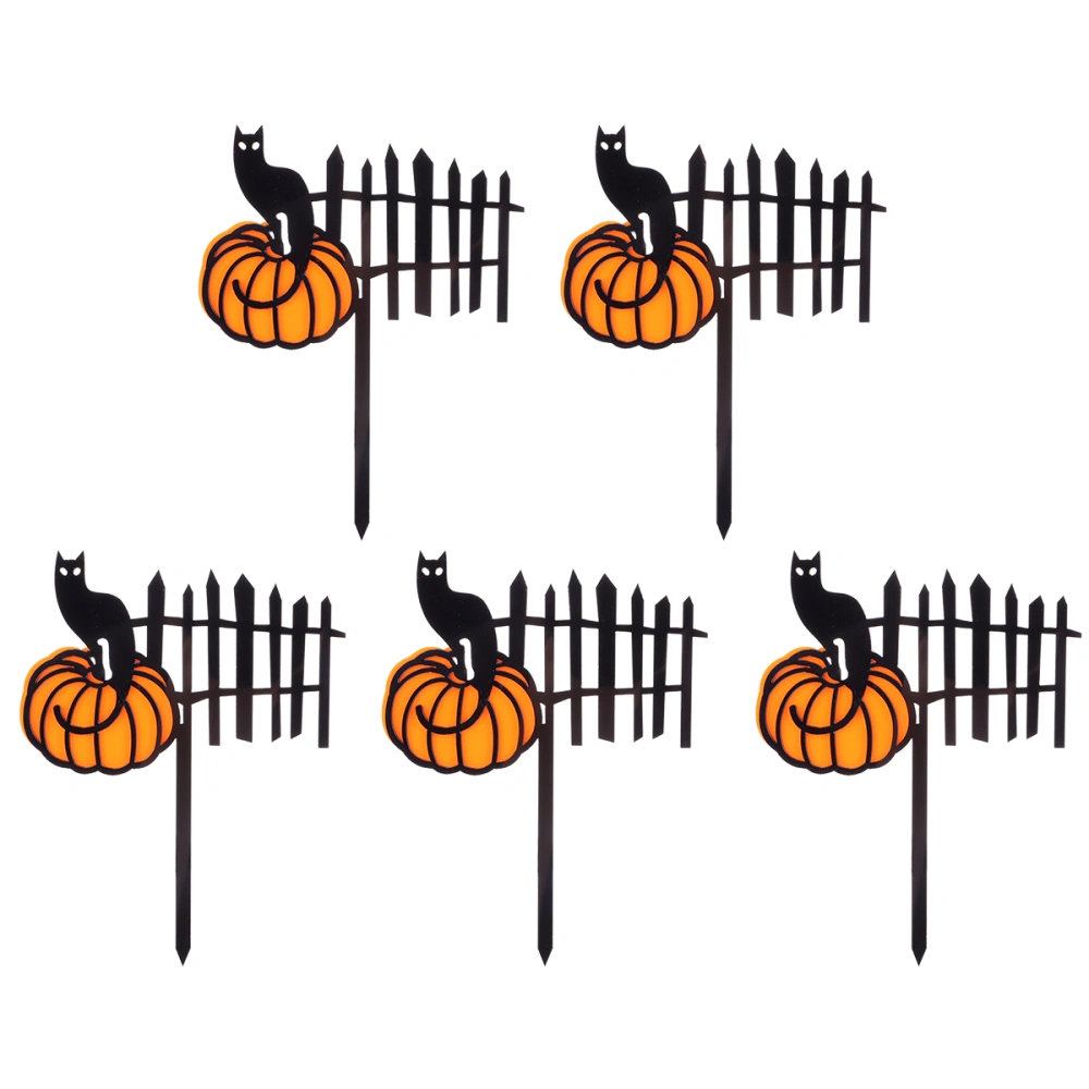 5 Pcs Creative Halloween Pumpkin Cat Design Birthday Cake Toppers