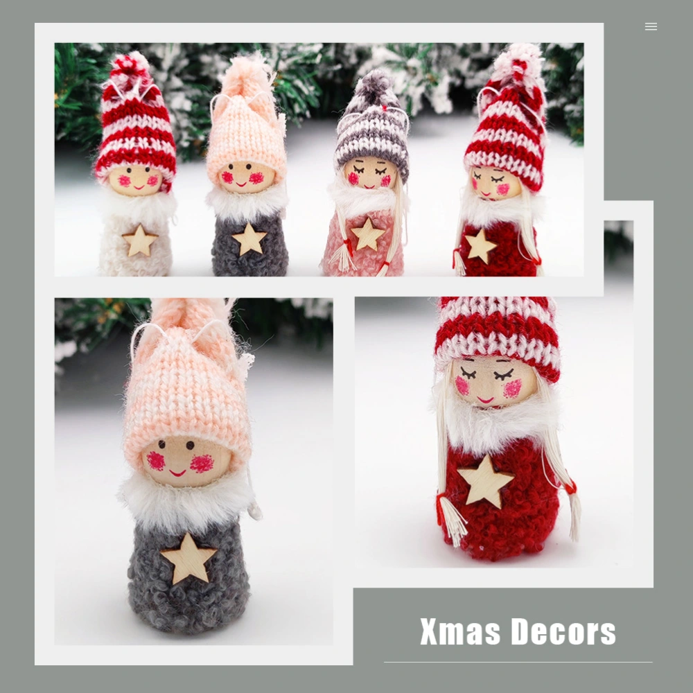 4 pcs Knitted Doll Christmas Pendants Christmas Tree Hanging Ornaments Xmas Decor