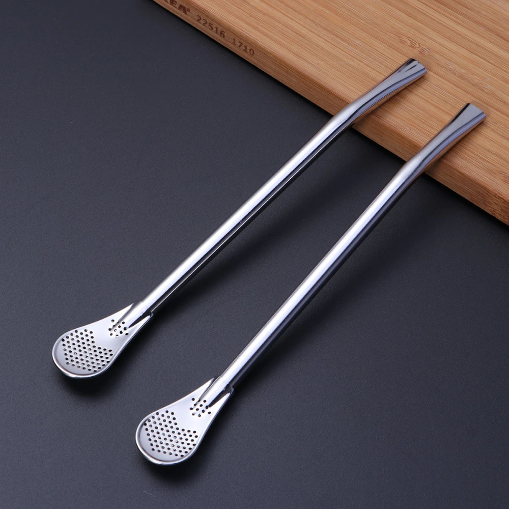 3 Pcs/Pack Stainless Steel Drinking Spoon Straw Reusable Straws Cocktail Spoons Set with Long Brush for Coffee Juice Size S