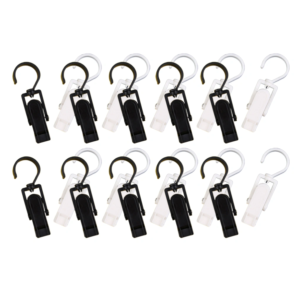 24pcs Swivel Plastic Laundry Hooks Clip Multipurpose Hanging Clips Curtain Clip Clothes (Black+White)