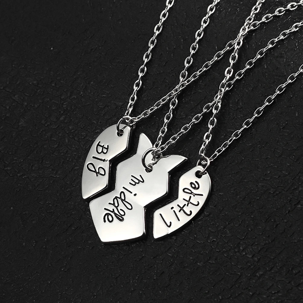 Puzzle Heart Pendant Necklace Women Sister Forever Necklaces Jewelry Graduation Gift (Silver)