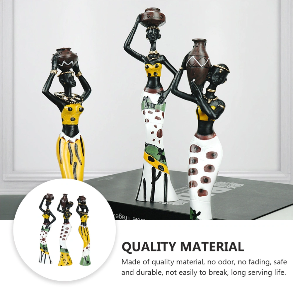 3Pcs African Lady Figures Sculpture Resin Craft Figurine Statue Sculpture