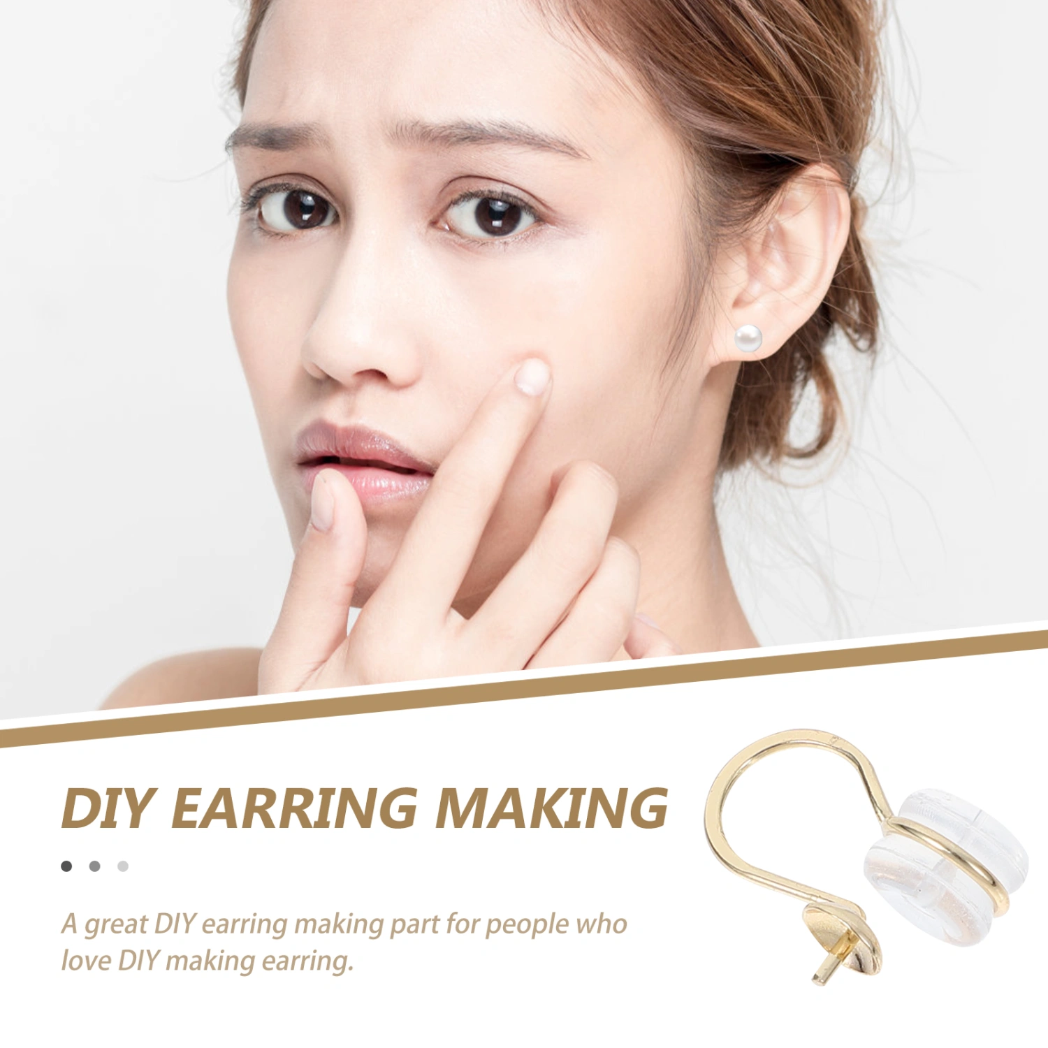 6pcs Ear Stud Base Non-pierced Ear Clips Earring DIY Material Pearl Empty Holder