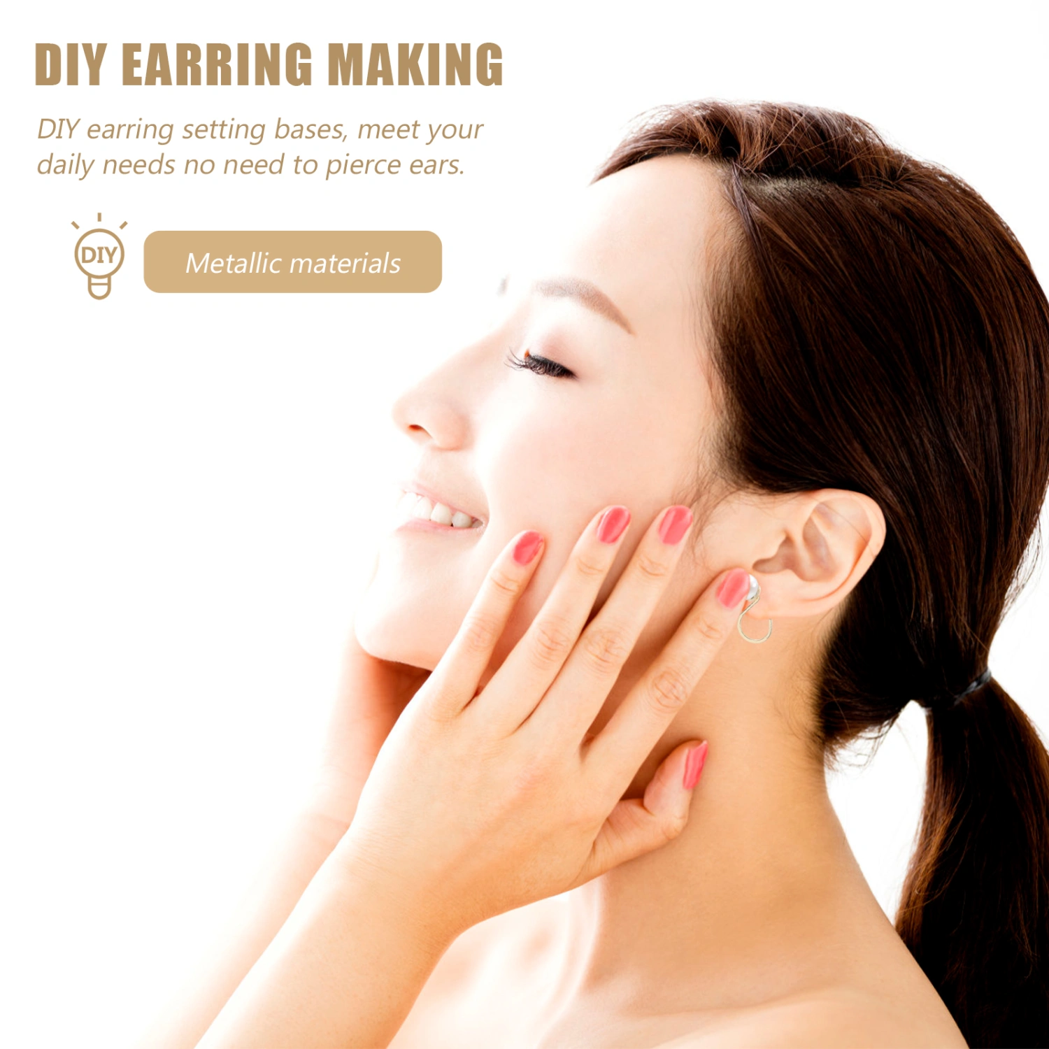 6pcs Ear Stud Base Non-pierced Ear Clips Earring DIY Material Pearl Empty Holder
