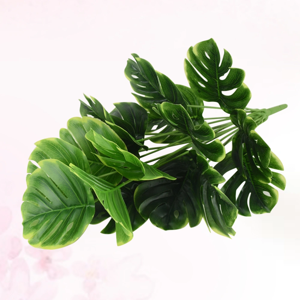 Artificial 18 Branches Monstera Leaves Simulation Turtle Leave Plant Home Garden Office Party Plants Leaf Decoration (Green and Yellow Rim)