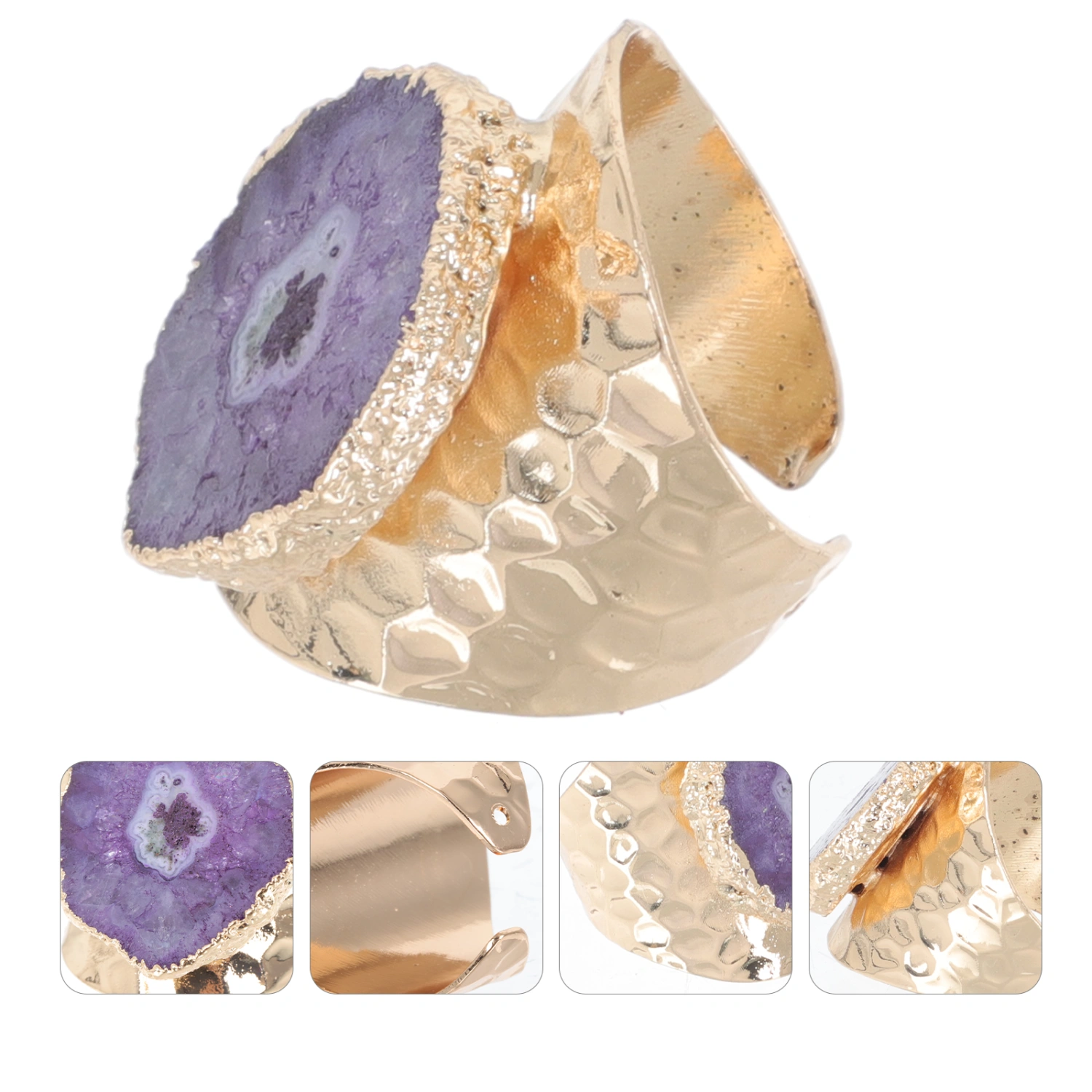 1Pc Crystal Gold-plated Ring Irregular Rough Stone Hand Jewelry for Women