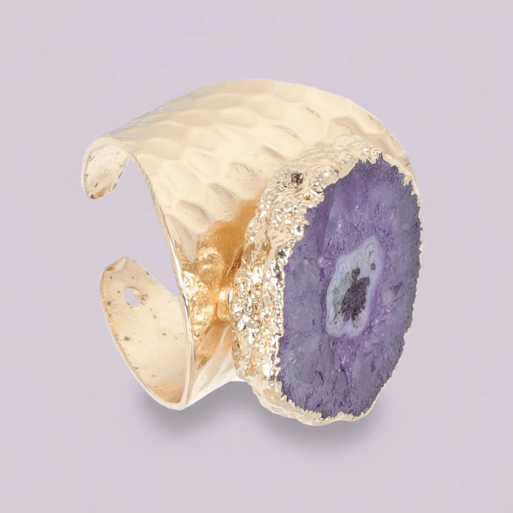 1Pc Crystal Gold-plated Ring Irregular Rough Stone Hand Jewelry for Women