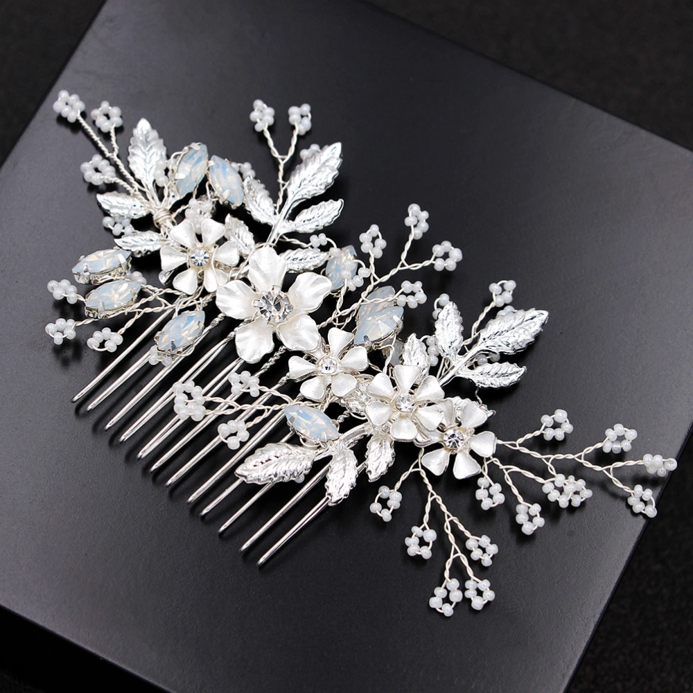 Silver Beaded Hair Comb Alloy Leaves Headdress Rhinestone Hair Accessories Elegant Crystal Wedding Bridal Hair Decoration Photo Props 