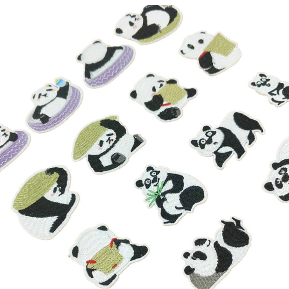 14 Pcs Patches Cartoon Panda Pattern Embroidery Applique DIY Iron On Sew On Sticker for Jackets Jeans Bags Clothing Arts Crafts Decoration