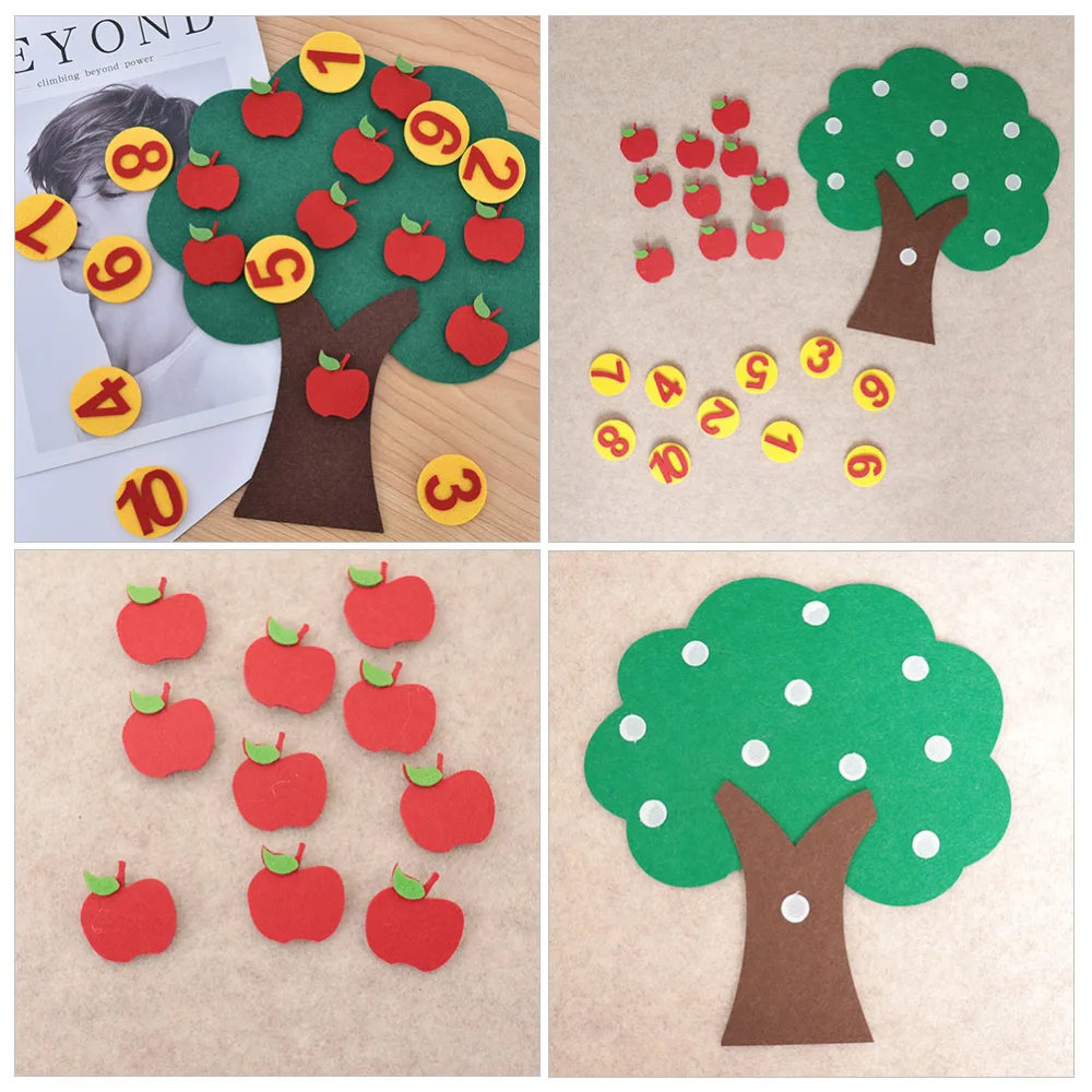 2 Sets Non-woven Apple Tree Digital 1 to 10 Cognitive Pairing Toy for Children