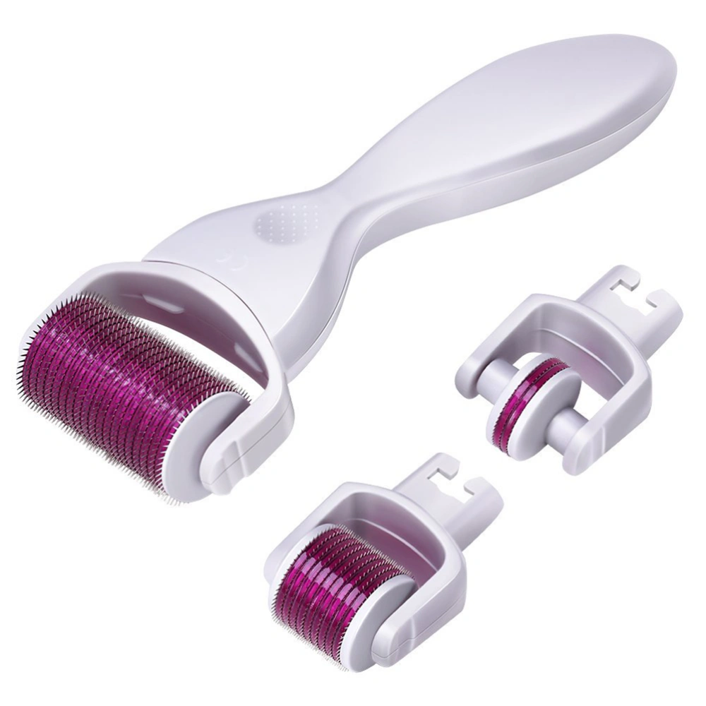 3 in 1 Derma Skincare Roller 0.5mm/1.0mm/1.5mm Facial Body Skin Care Cleaner Kit (White Purple)