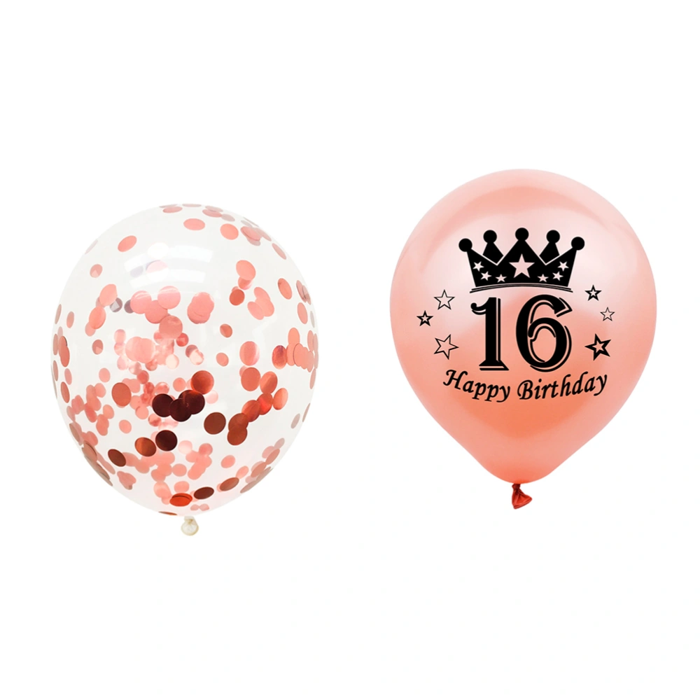 20pcs 16 Birthday Decorative Balloon Crown Sequins Balloon Latex Balloon Party Ornament (10pcs Latex Balloon, 10pcs Sequins Balloon, Rose Gold)