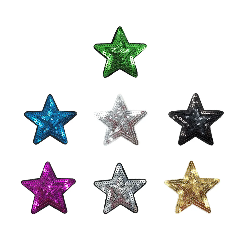 7 Pcs Adhesive Patches Sequins Star Pattern Embroidery Applique Pentagram DIY Sticker for Jackets Jeans Bags Clothing Arts Crafts Decoration (Mixed Color)