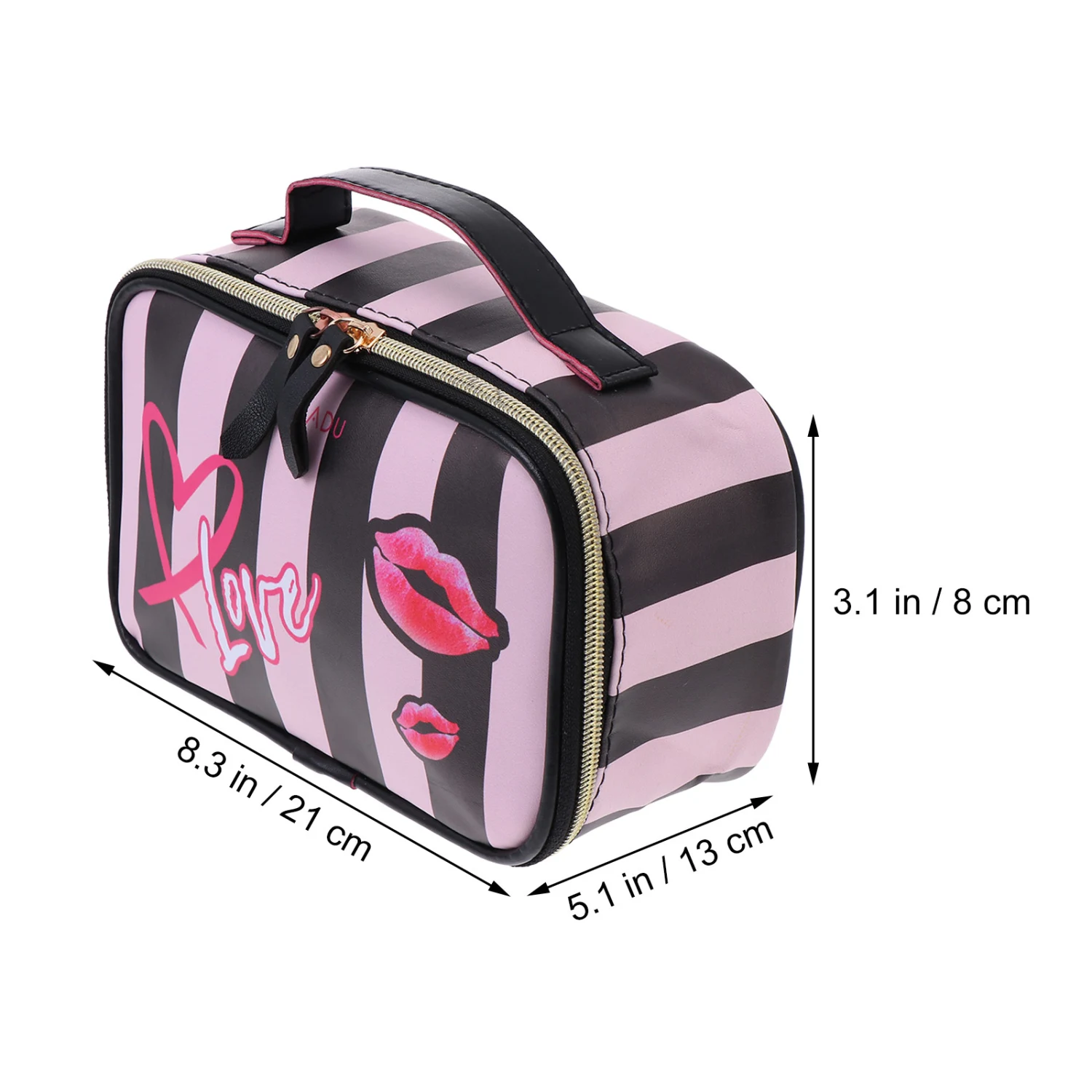 1pc Striped Fashion Ladies PU Portable Cosmetic Bag for Outdoor Travel