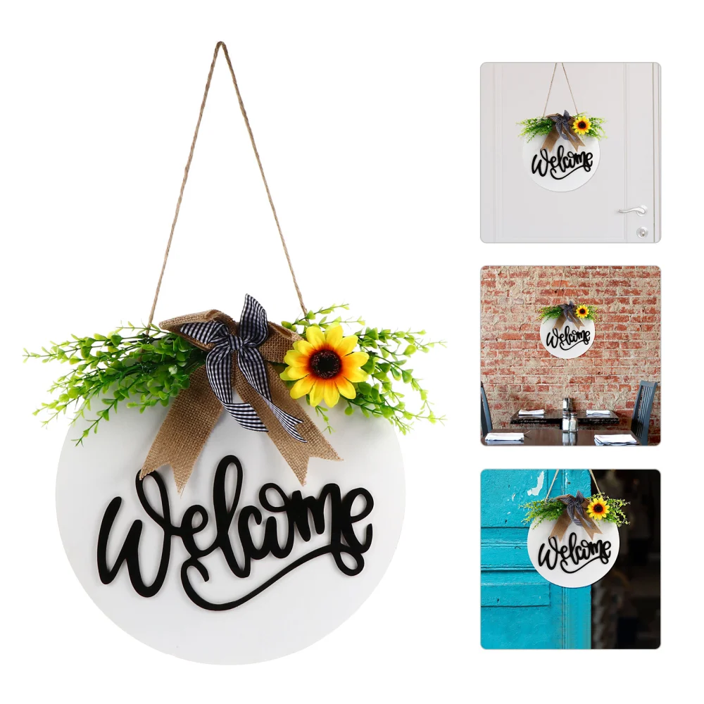 Front Door Welcome Sign Wooden Hanging Sunflower Wreath Sign Home Cafe Decoration