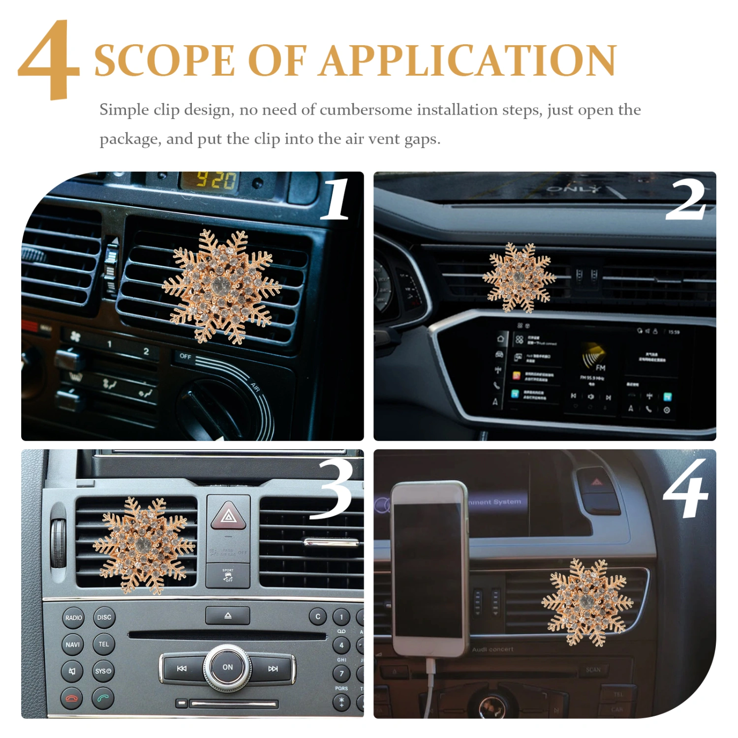 2Pcs Car Air Vent Clips Car Air Fresheners for Women Snowflake Air Vent Clips Car Decors