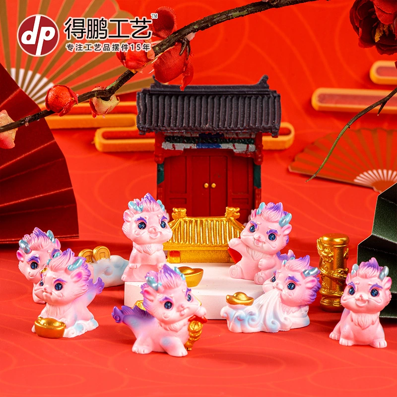 7Pcs Year of Dragon Cartoon Zodiac Dragon Figurine Resin DIY Mini Dragon Decoration