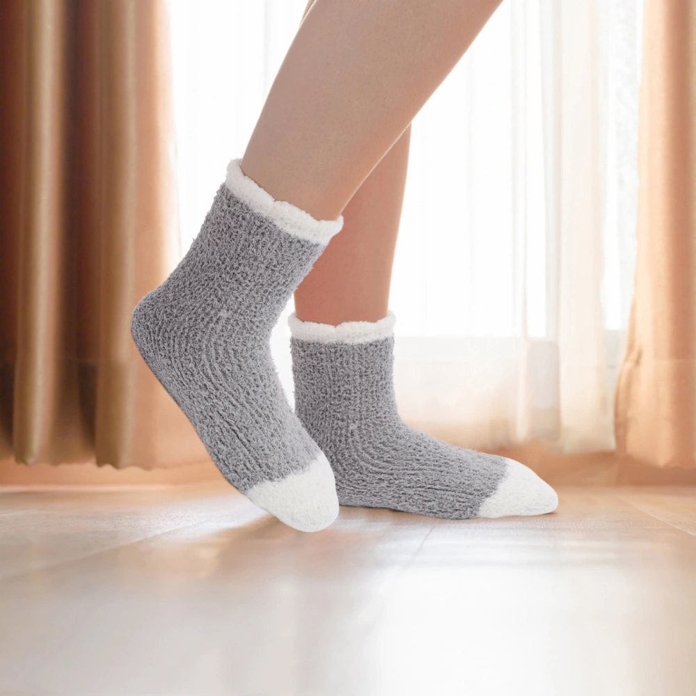 1 Pair Coral Fleece Sleeping Socks Comfortable Stockings Middle Tube Socks Winter Warm Socks Grey