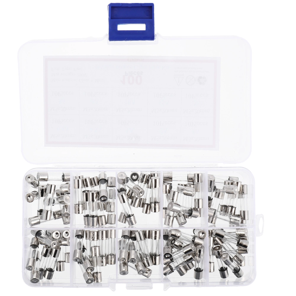 100pcs 0.2A-20A Glass Tube Fuse Protective Tube Fast-blow Glass Fuses Assorted