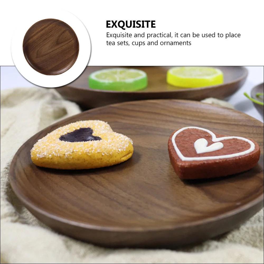 1PC Black Walnut Plate Fruit Plate Wood Fruit Plate Round Tray Dried Fruit Tray