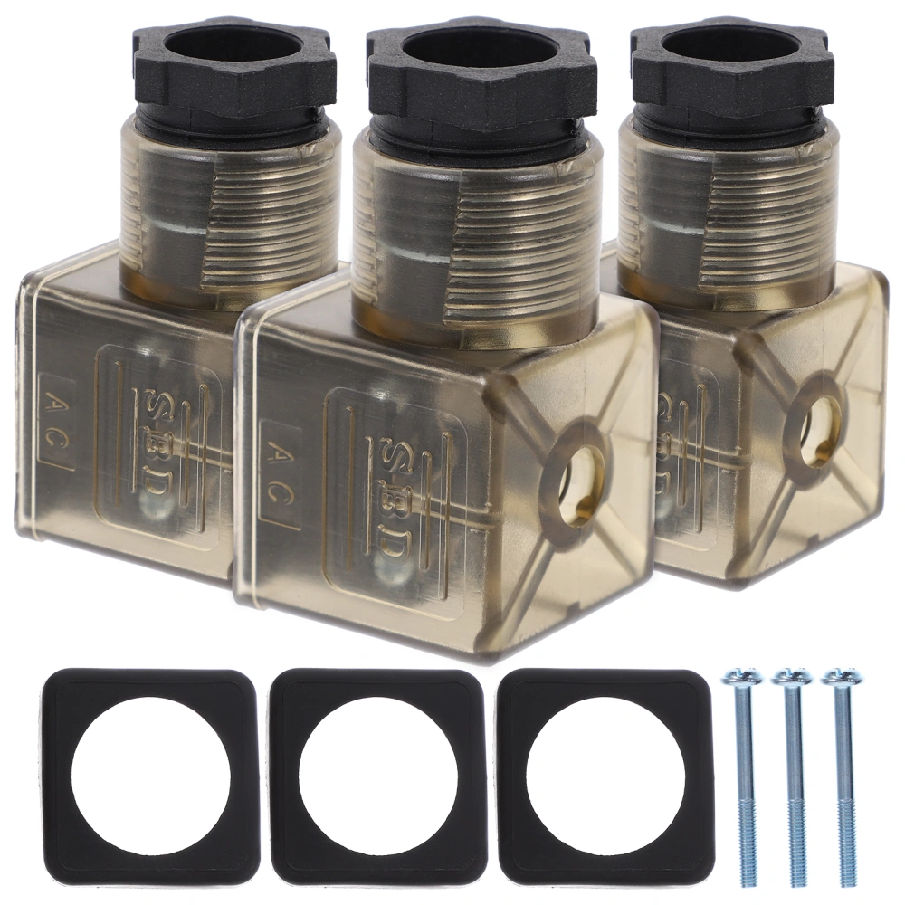 3pcs Solenoid Valves Connector Professional 3 Prong Connector Plug with Indicator