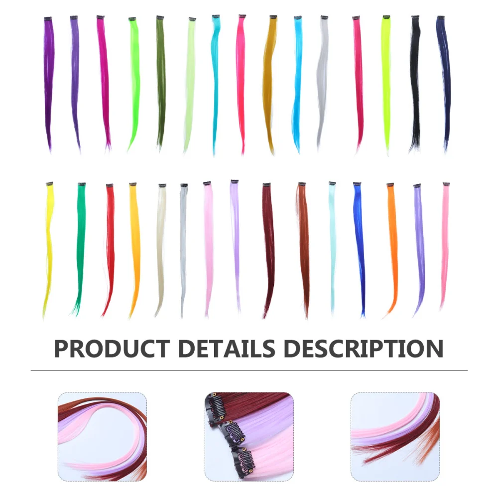 30PCS Colorful Hair Extension Piece Straight Hair False Hairpieces Seamless Hair Extension Piece Hot Blow Color Hair Piece for Women Lady (Mixed Color)