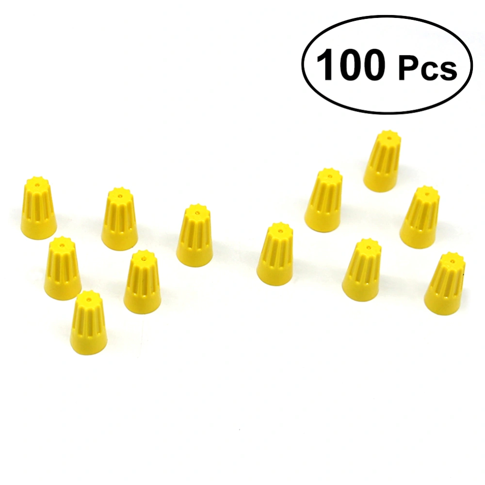 100 PCS Wire Connectors Cable Fast Clamps Terminal Block Quick Screw Joints Spiral Pressure Line Caps Closed End Terminal (Yellow)