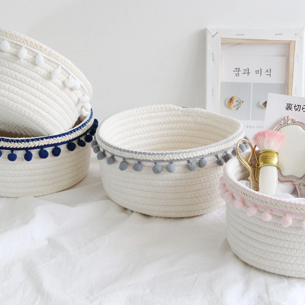 Cotton Wire Storage Basket Desktop Sundries Storage Frame Hair Bulb Cotton Rope Storage Basket White Ribbon Hairball