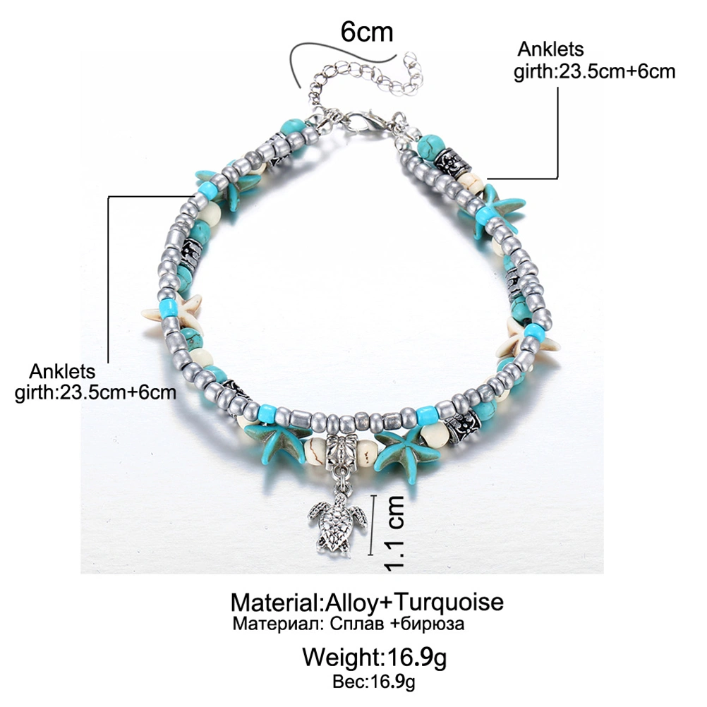 Sea Star Beaded Bracelet Layered Anklet Beach Foot Jewelry for Women Girls