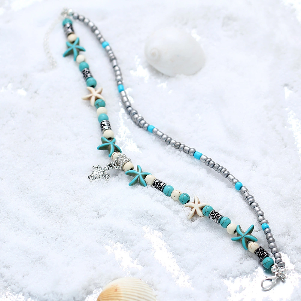 Sea Star Beaded Bracelet Layered Anklet Beach Foot Jewelry for Women Girls