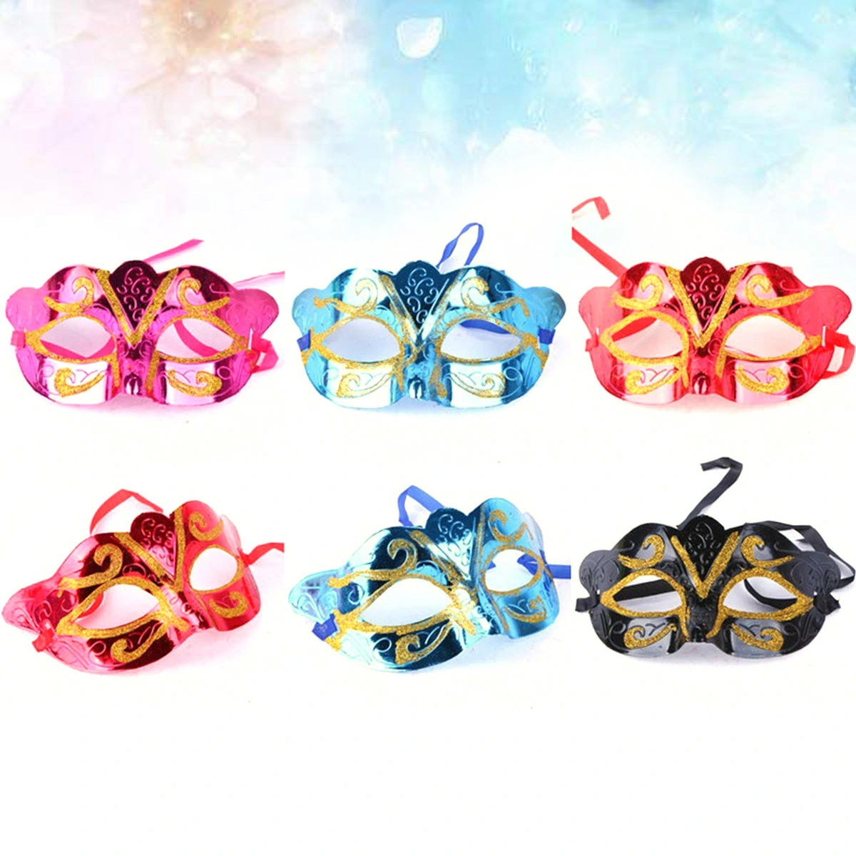 6pcs Masquerade Mask Venetian Party Prom Ball Eye Mask for Halloween Masquerade Carnival Party Costume Ball (Random Color)