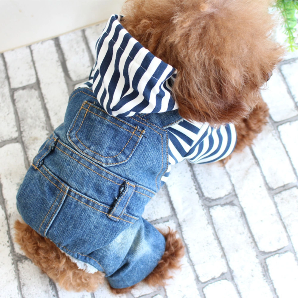 1Pcs Comfortable Dog Coat Fashion Braces Cowboy Pet Clothes Dog Warm Cotton Coat Pet Supplies Sixe XS(Blue)