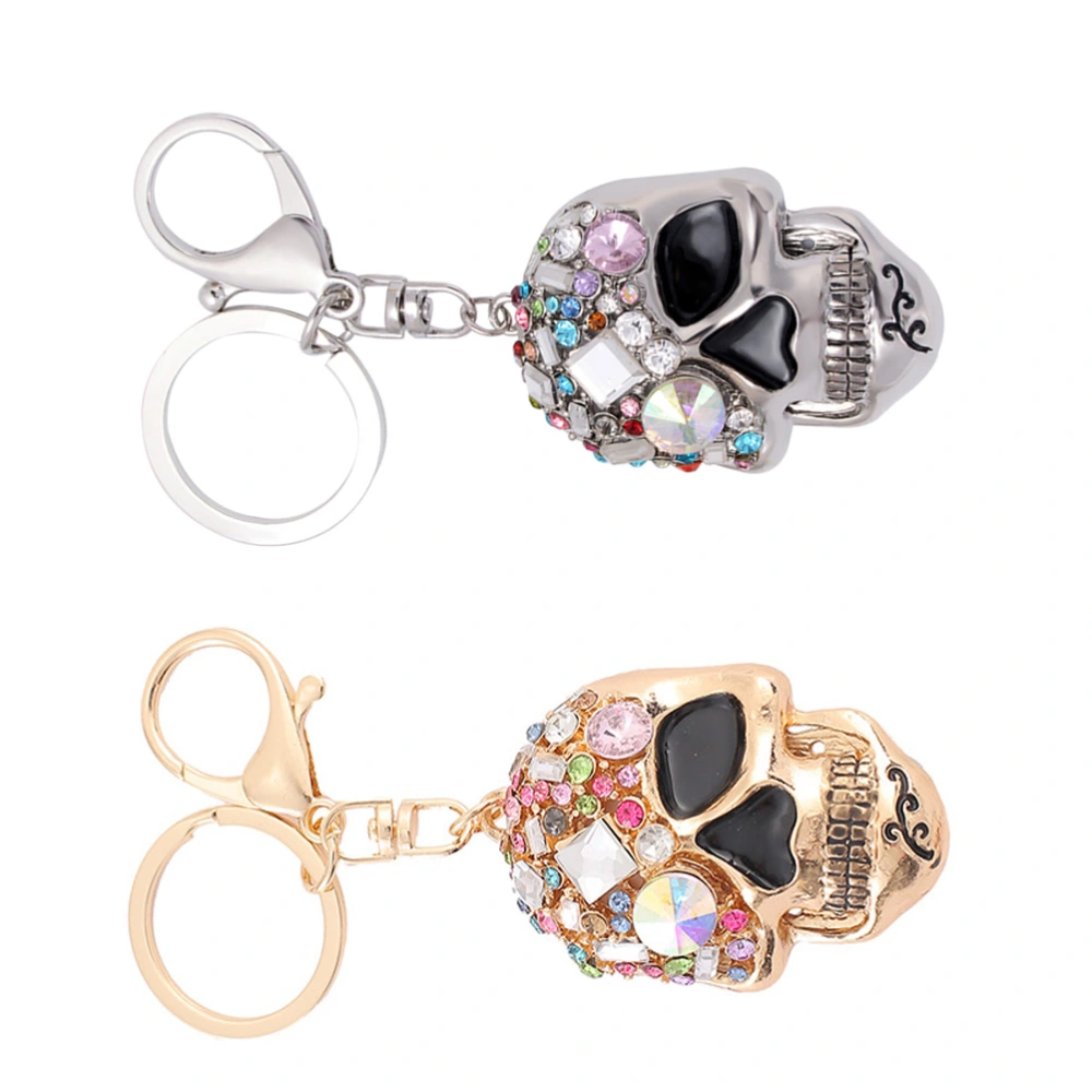 2pcs Skull Keychains Rhinestone Inlaid Skull Keychain Trendy Handbag Pendants