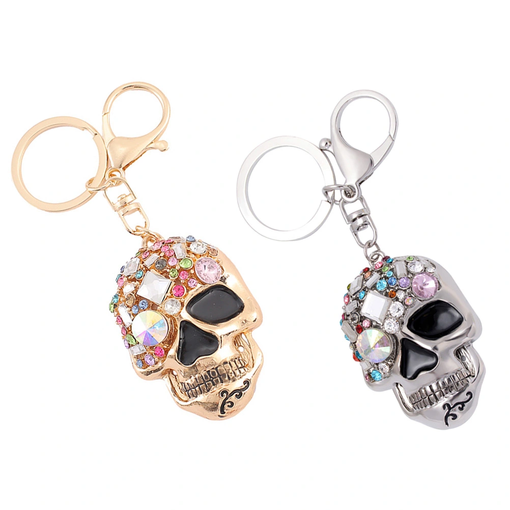2pcs Skull Keychains Rhinestone Inlaid Skull Keychain Trendy Handbag Pendants