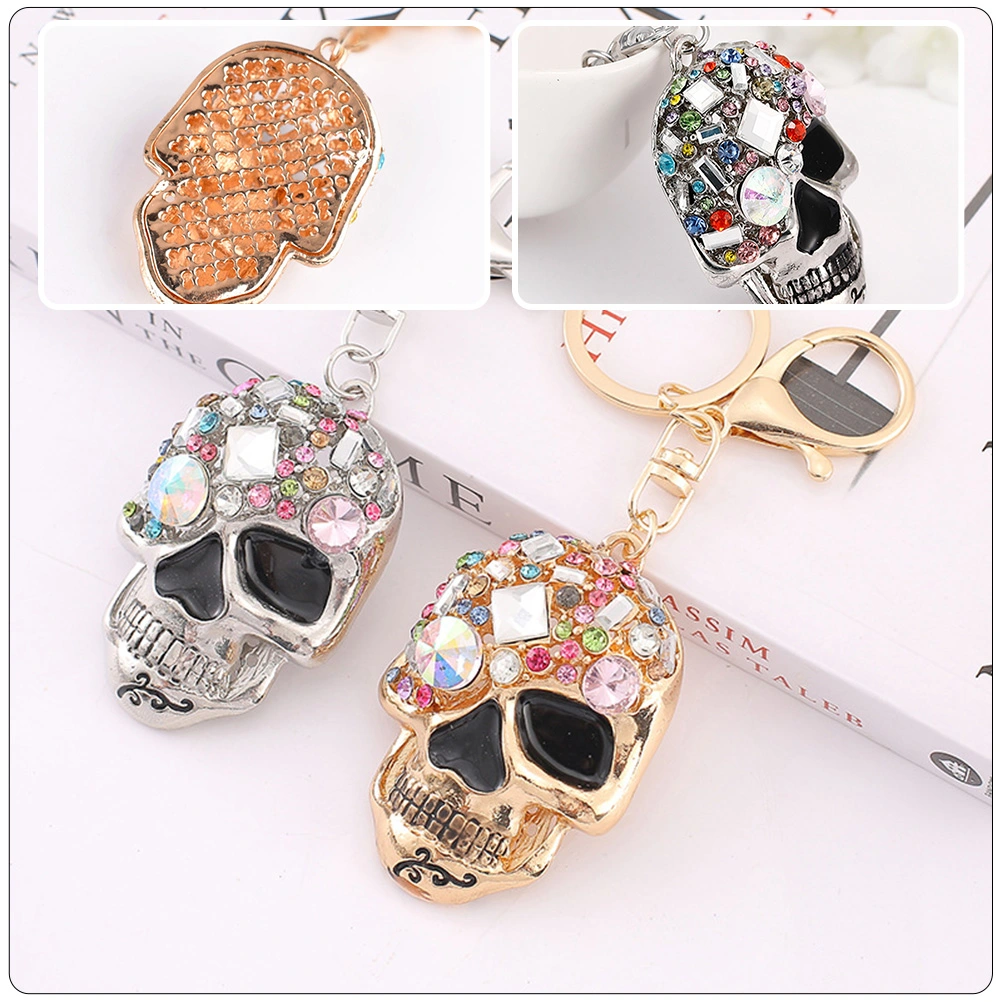 2pcs Skull Keychains Rhinestone Inlaid Skull Keychain Trendy Handbag Pendants