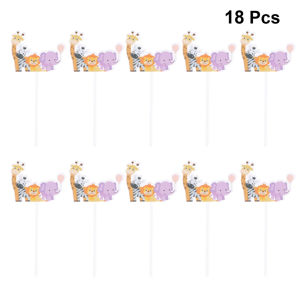 18pcs Birthday Cake Toppers Cartoon Animals Cake Picks Jungle Beasts Cupcake Decor Party Supplies