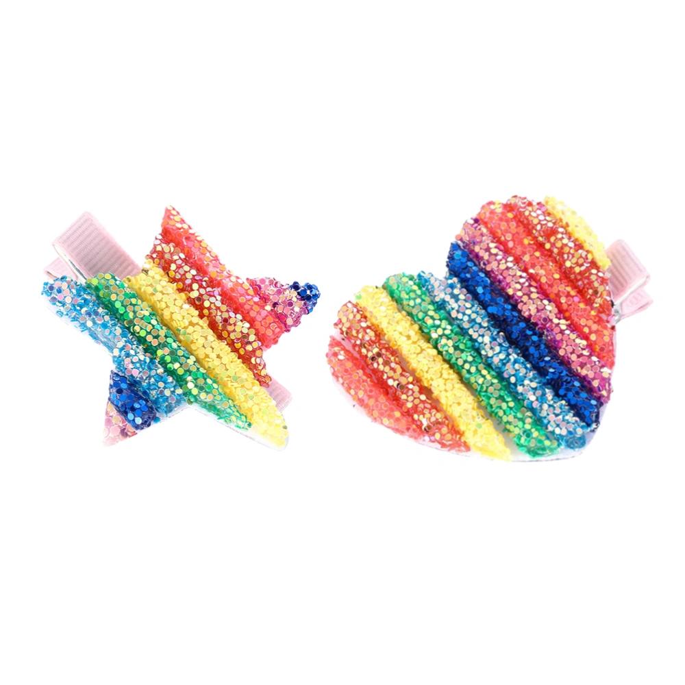 2pcs Rainbow Hairpins Glitter Duck Bill Hair Clip Barrettes Hair Jewelry for Women Girls (Star, Heart)