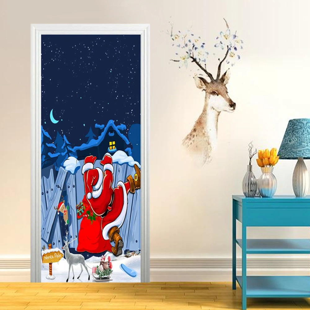 Cartoon Christmas Pattern Door Sticker Waterproof Self-Adhesive Removable Wall Sticker for Wall Home Decoration