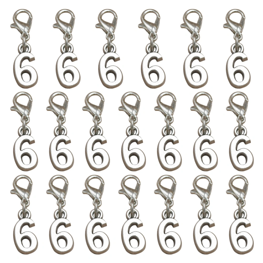 20pcs Alloy 6 Shape Pendants with Lobster Clasp DIY Arabic Numeral Dangle Charms Jewelry Making Accessory for Earrings