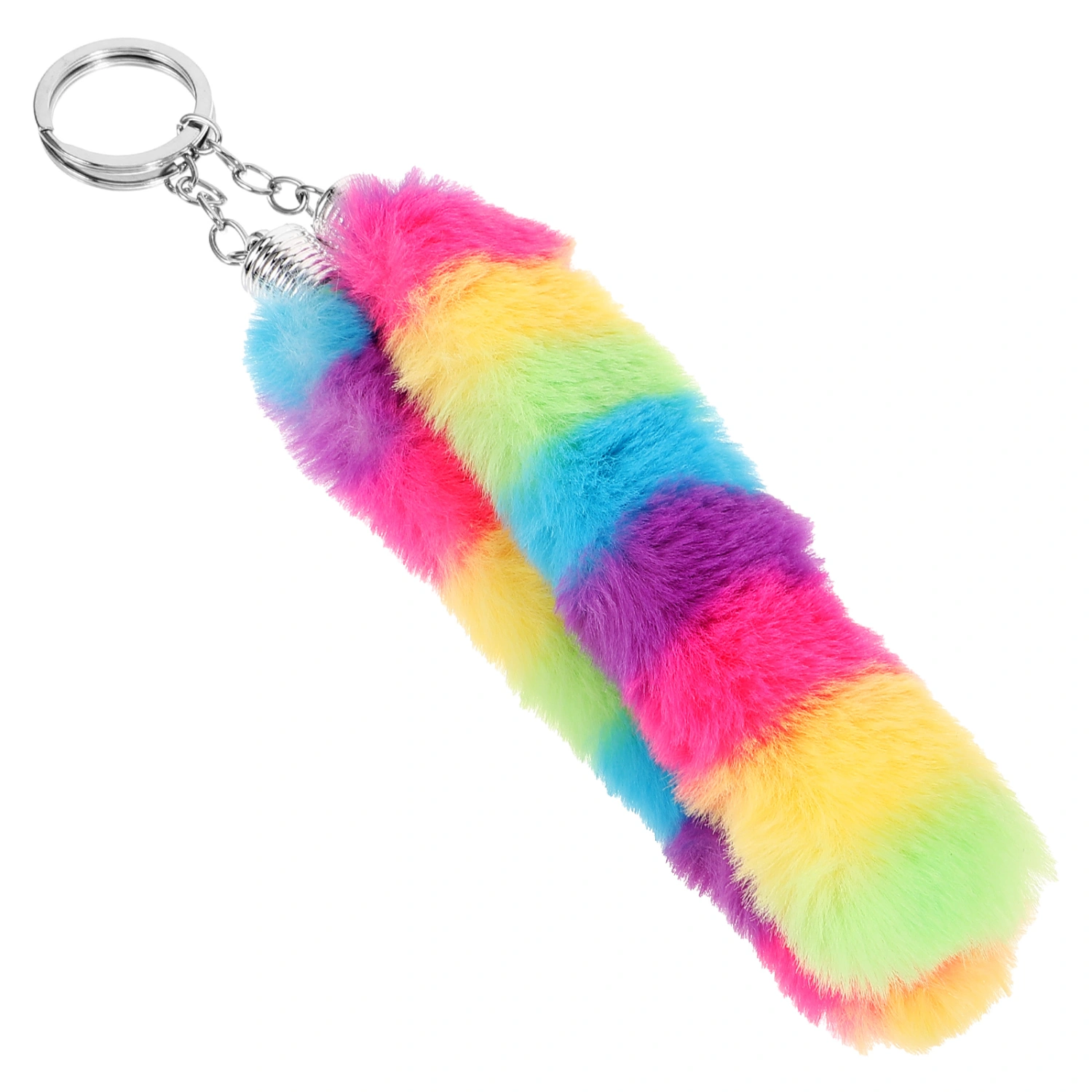 2pcs Keychains Women Rainbow Fluffy Keychains Plush Strips Keychains Key Ring Ornaments