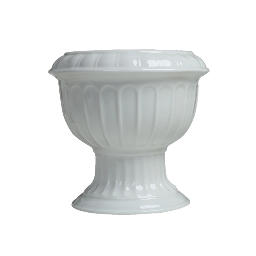 Delicate White European-style Family Balcony Ceramic Flower Pot for Home Use Size S Roman Column Design Pot With Hole