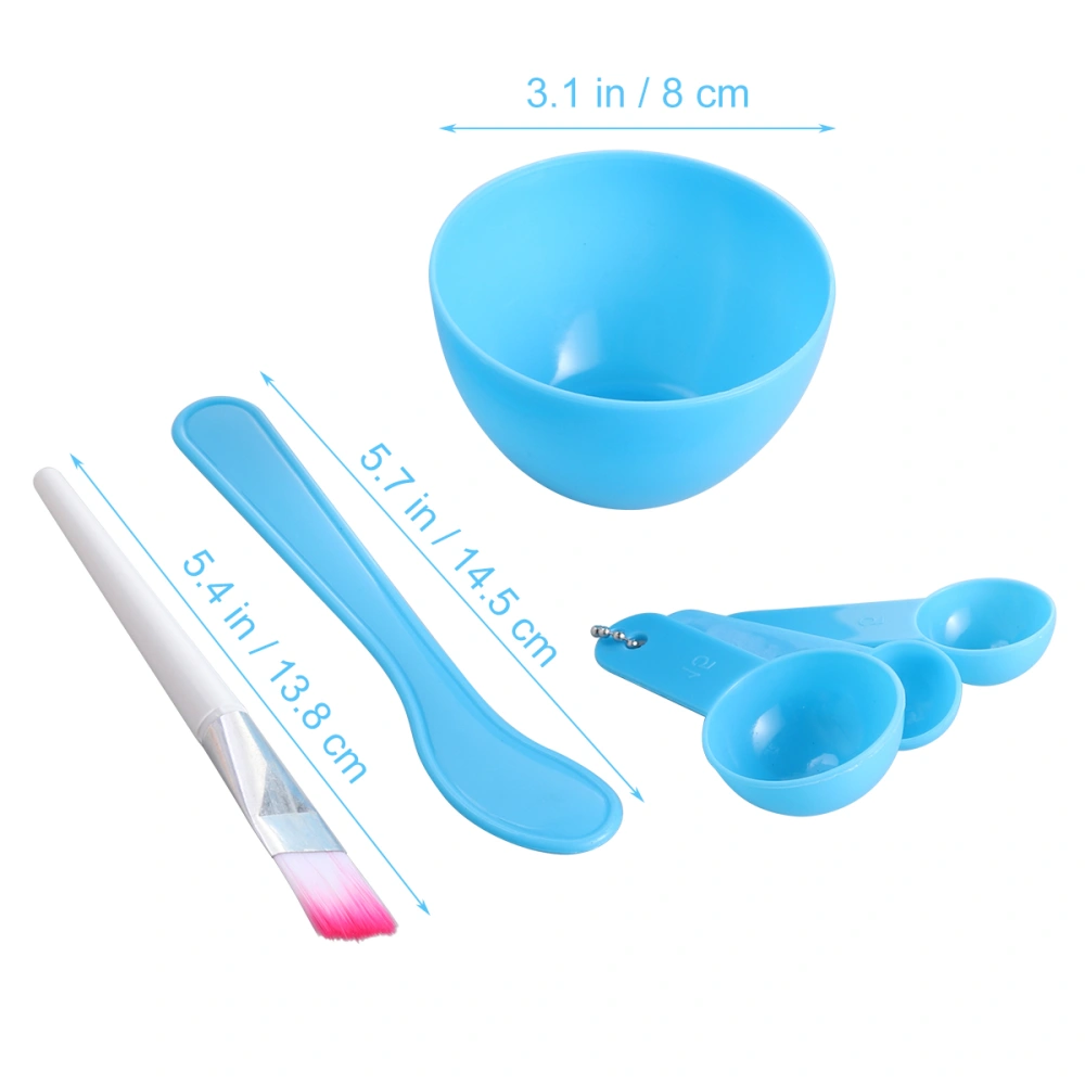 Facemask Bowl Spoon Stick Brush 4 in 1 Facial Mask Mixing Tool Set (Blue)