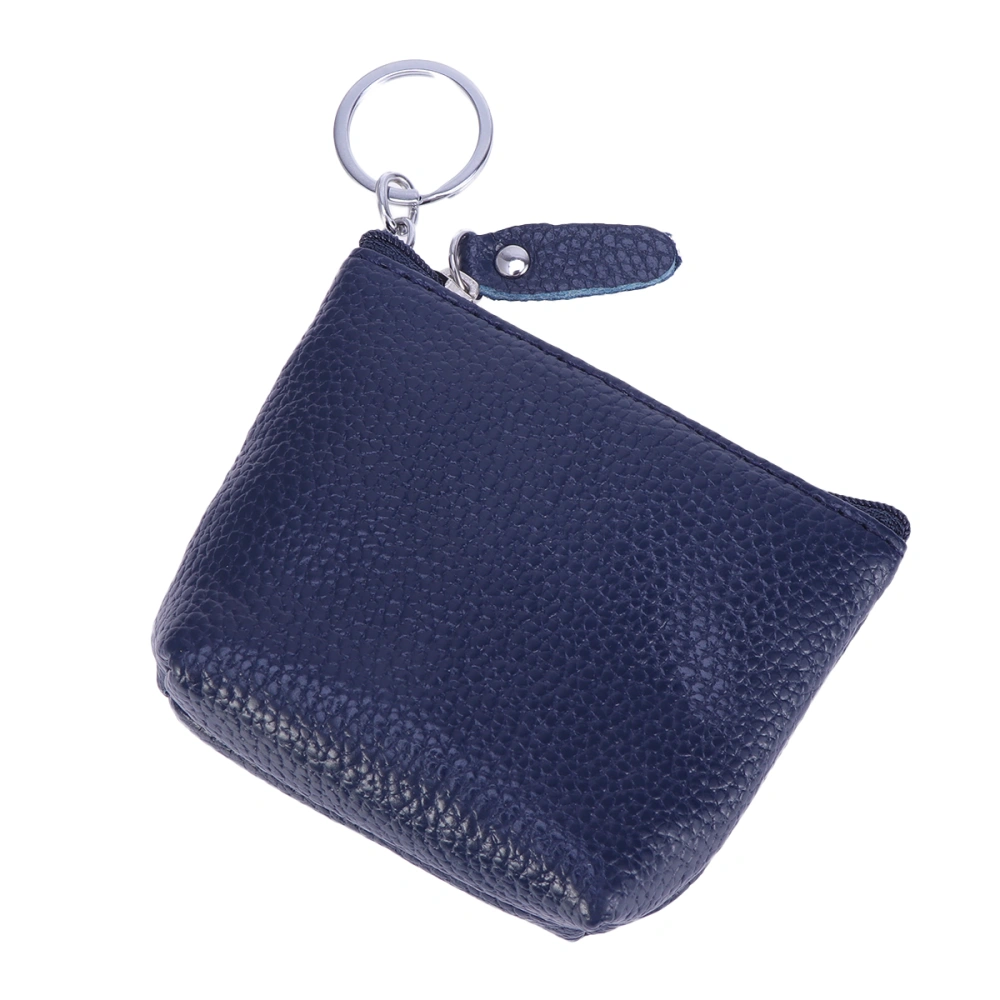 Women Coin Purse Mini Bag Pouch Cowhide Leather Case Coin Purse Zippered Travel Bag Storage Bag (Dark Blue)