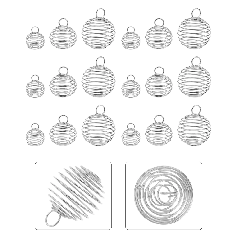 30Pcs Plated Spiral Bead Cage Charms Pendants for DIY Jewelry Making (Silver)