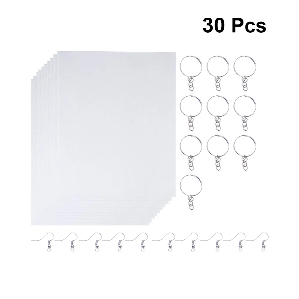 10 Sheets Creative DIY Heat Shrinkable Film Set Color Lead Hand-painted Shrinkable Film Sheets Kit Translucent Heat-shrinkable Film Sheet with 10PCS Ear Hooks and 10PCS Keychain