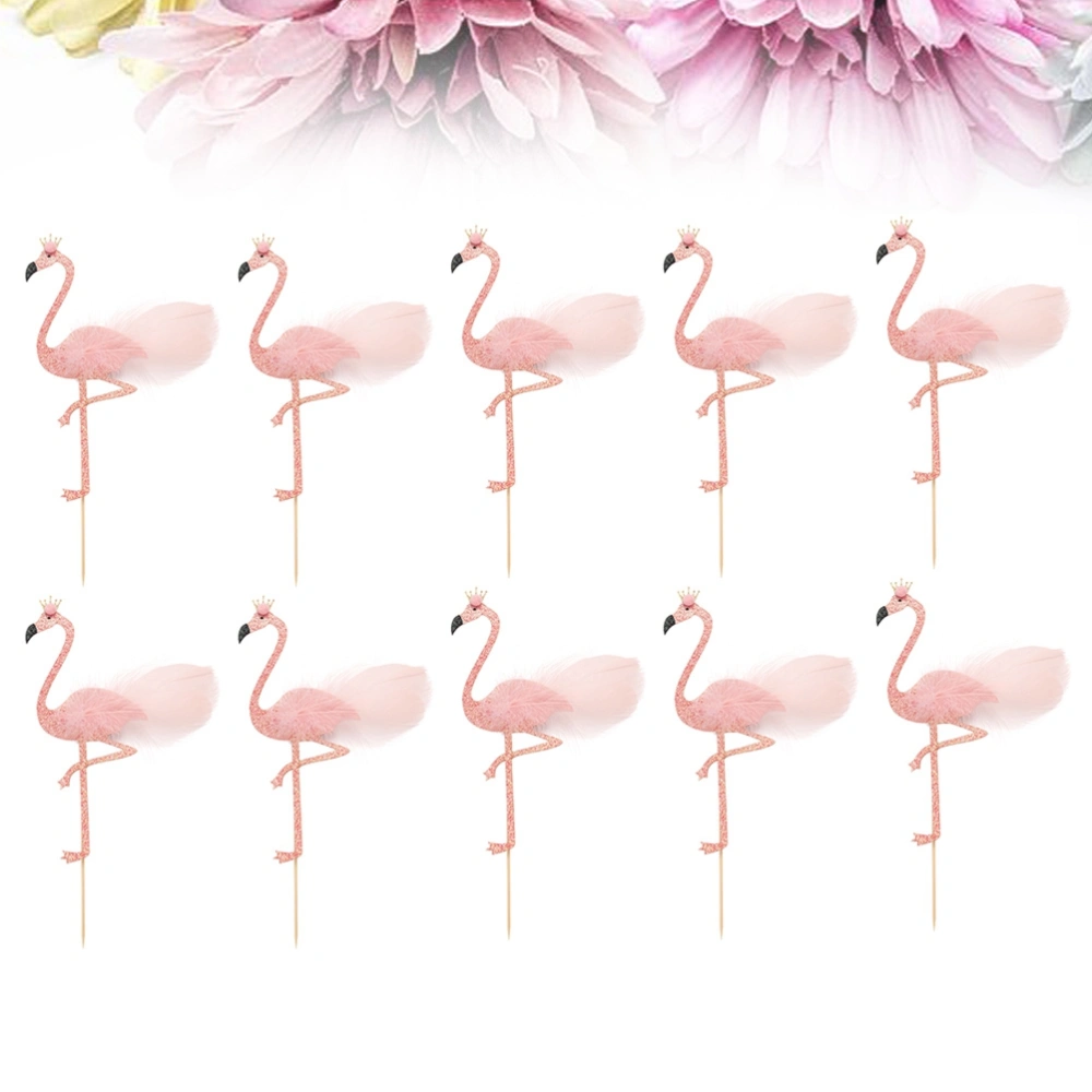 5pcs Flamingo Decor Cake Topper Feather Shining Dessert Fruit Insert for Festival Party Gathering