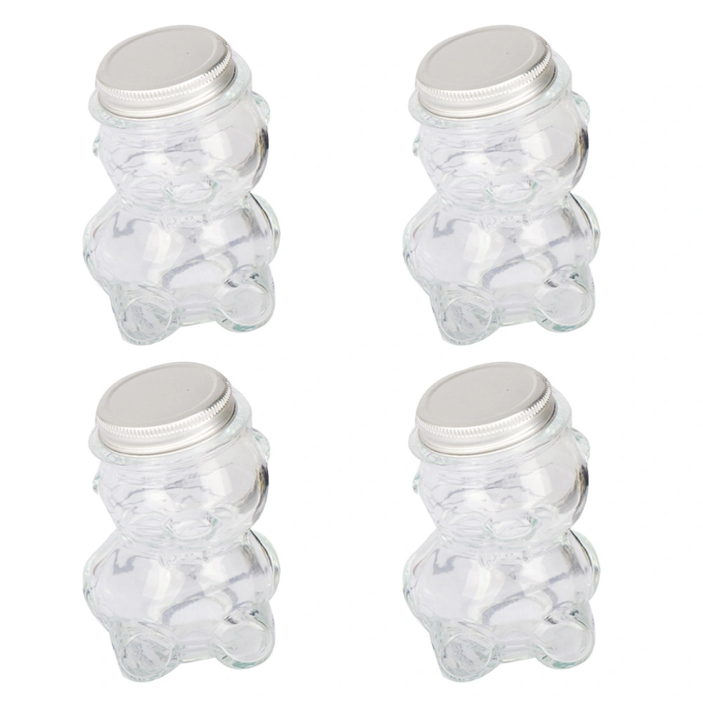 4PCS Bear Shape Honey Bottle Candy Storage Bottle Glass Transparent Bottle