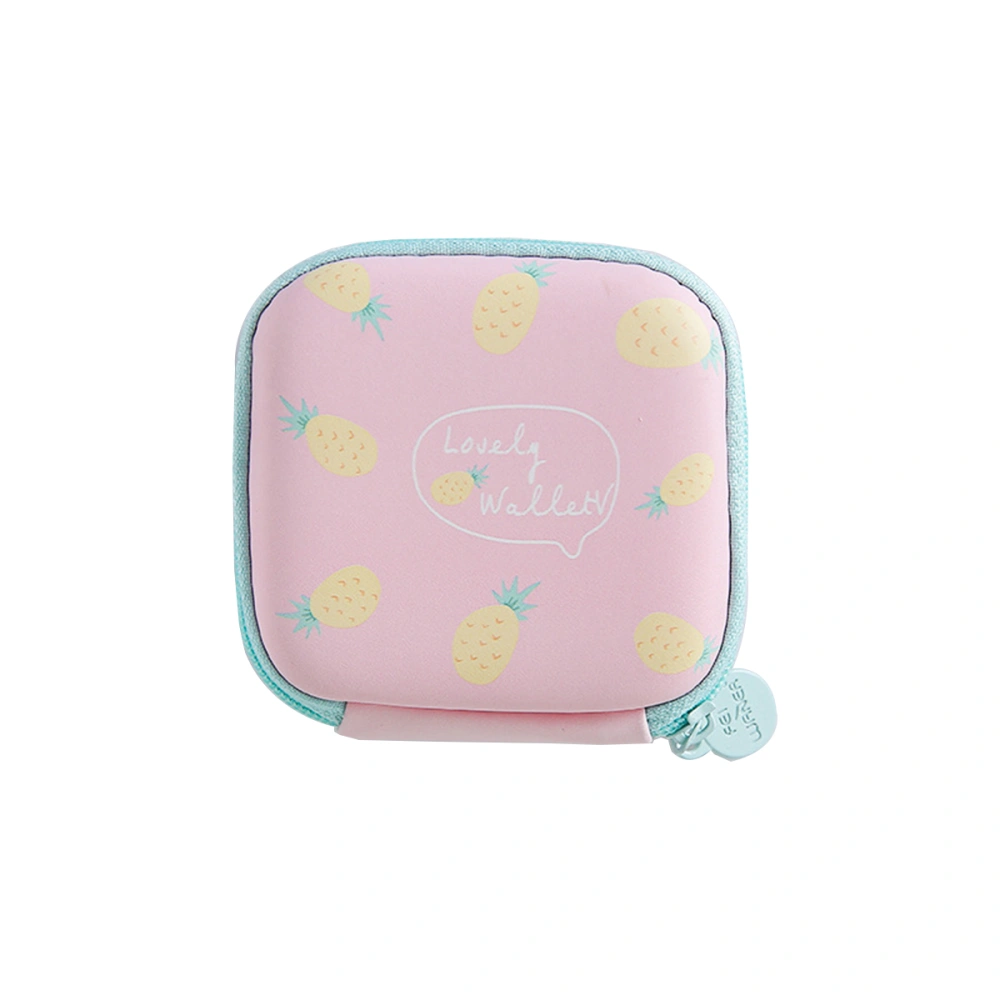 Lovely Portable Mini Headphones Storage Case Zipper Box Earphone Bags Travel Carrying Case for Earphones Earbuds USB Cable Keys Coin (Pink Pineapple)