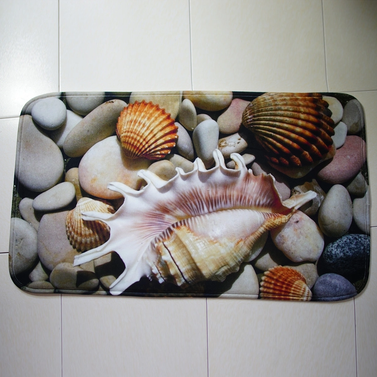 3pcs Conch Pebble Seaside Beach Bathroom Rug Set Non-slip Bath Mat Lid Toilet Cover Rug